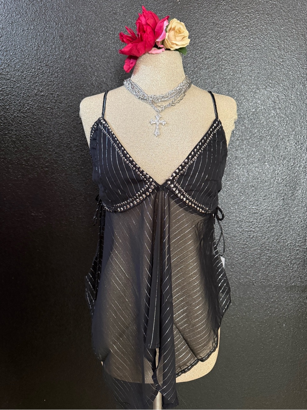Live 4 Truth Black Sheer Strappy Camisole with Stud Trim